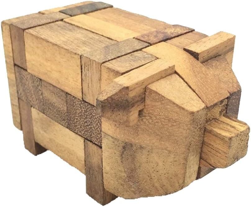 Handmade Kumiki Pig Wooden Puzzle - Challenging Wooden Puzzles for Adults 3D Brain Teaser Wooden Puzzle for Adults