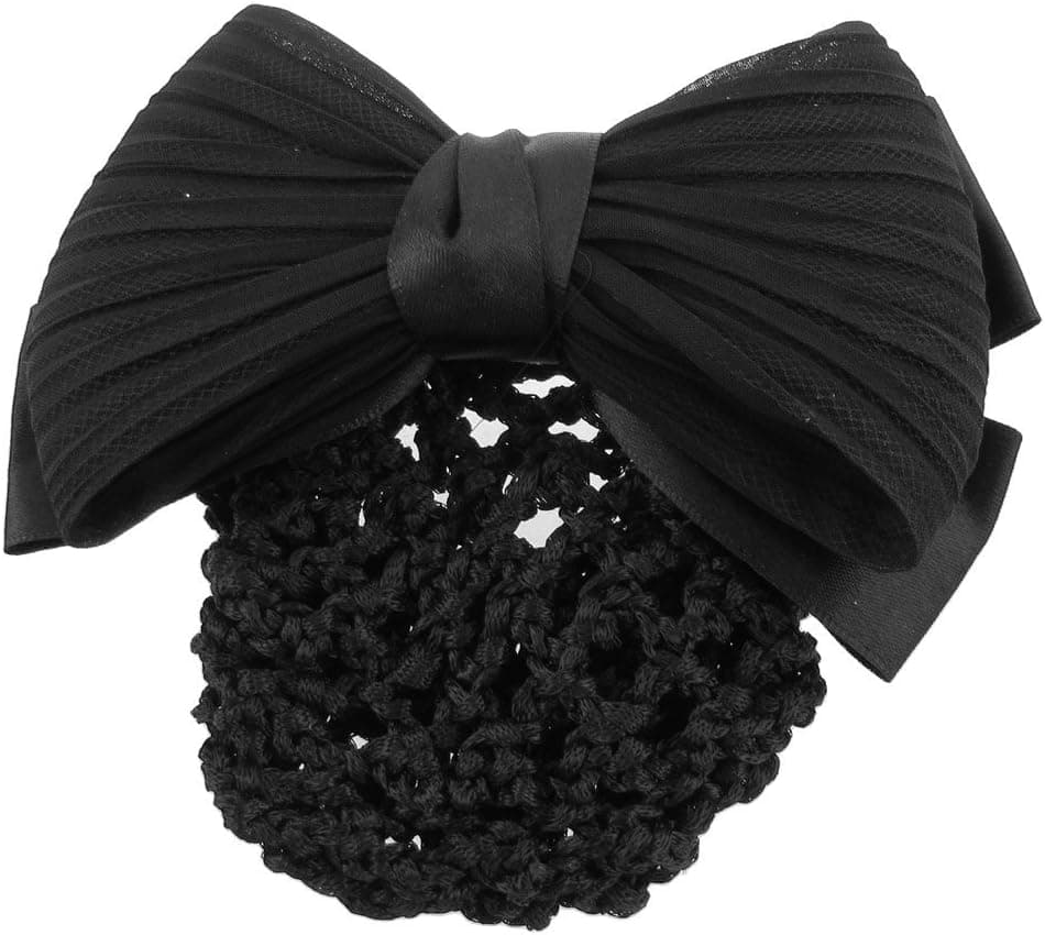 TOOGOO(R) Black Ruched Bowknot Bow Snood Net Bun Cover Barrette Hair Clip For Woman