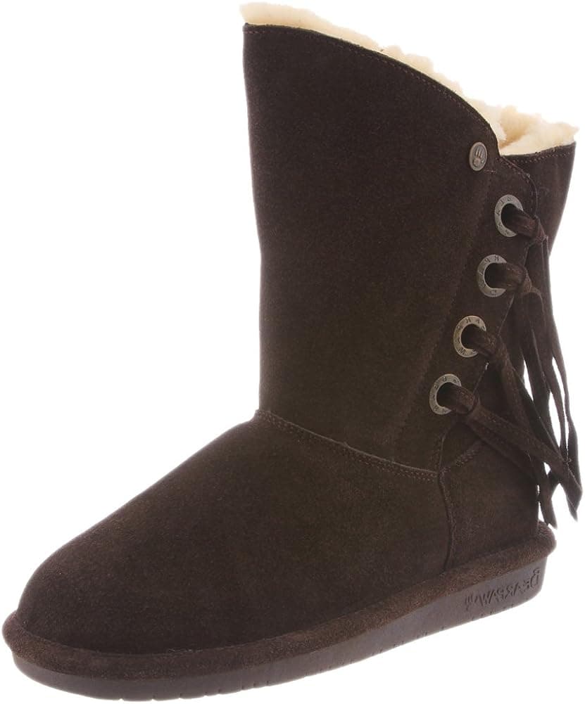 BEARPAW Women's Arya 9'' Winter Boots, Brown Suede, Wool, Sheepskin Fur, 10 M