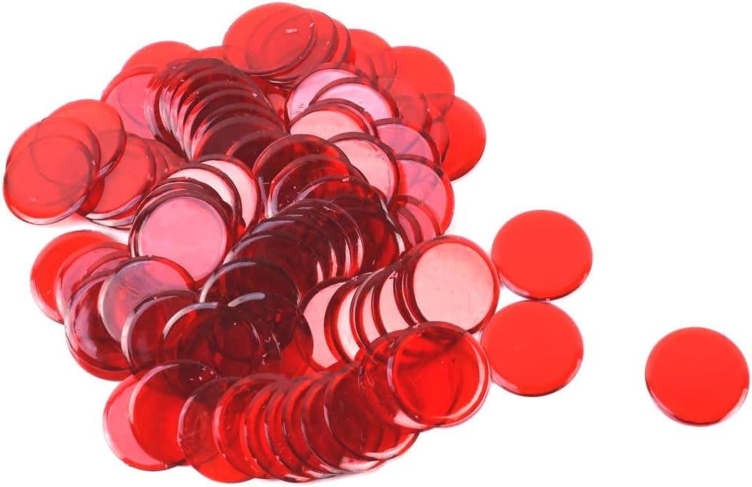 TG,LLC Treasure Gurus Set of 100 Clear Red 7/8" Plastic Bingo Chips Professional Hard Card Game Marker