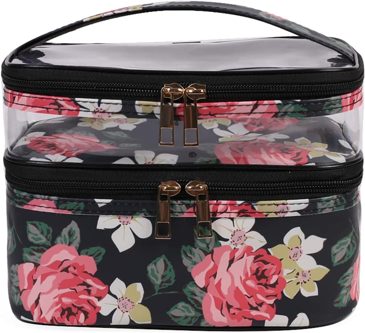 BECHAEO Makeup Bag Case Cosmetic Travel Bag Double Layer Portable Waterproof Makeup Organizers Toiletry Bag for Women