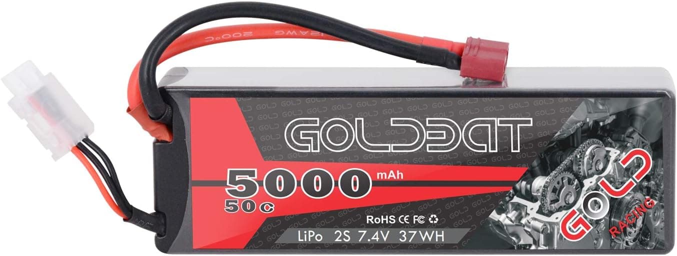 GOLDBAT 2S Lipo Battery 5000mAh 50C 7.4V Pack Hardcase with T Plug for RC Evader BX Car, Traxxas Slash Buggy RC Truck, RC Truggy RC Airplane UAV Drone FPV