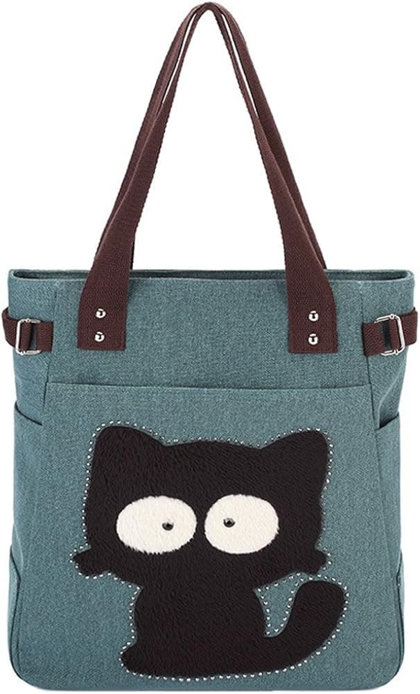 Myosotis510 Cute Big Eyes Cat Canvas Shoulder Tote Bag
