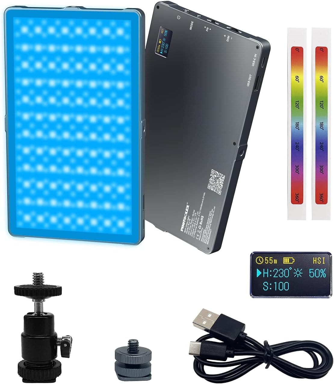 RGB Led Video Light, 10000mAh Rechargeable 18.5W 360°Full Color Gamut 21 Light Effects CRI>97 3200-5600K RGB LED Video Light Panel with Aluminum Alloy Body for Camera Photography Shooting YouTube Vlog