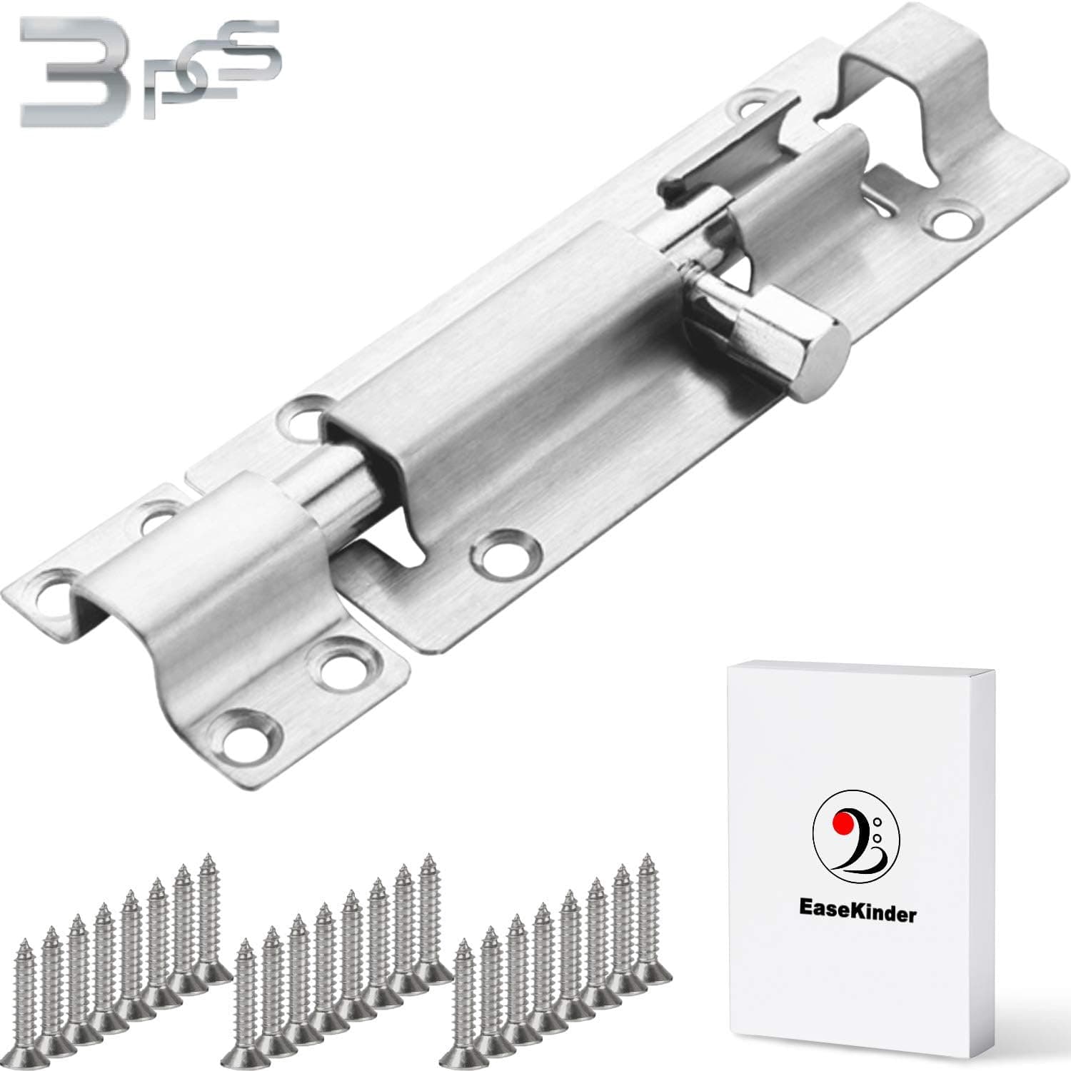 Barrel Bolt - Upgrade Door Bolt Slide Lock Latch with 24 Screws, Stainless Steel Sliding Bolts Latches Locks with Brushed Finish Surface to Defend Your Security Privacy, 4 Inches Large-Size, Silver