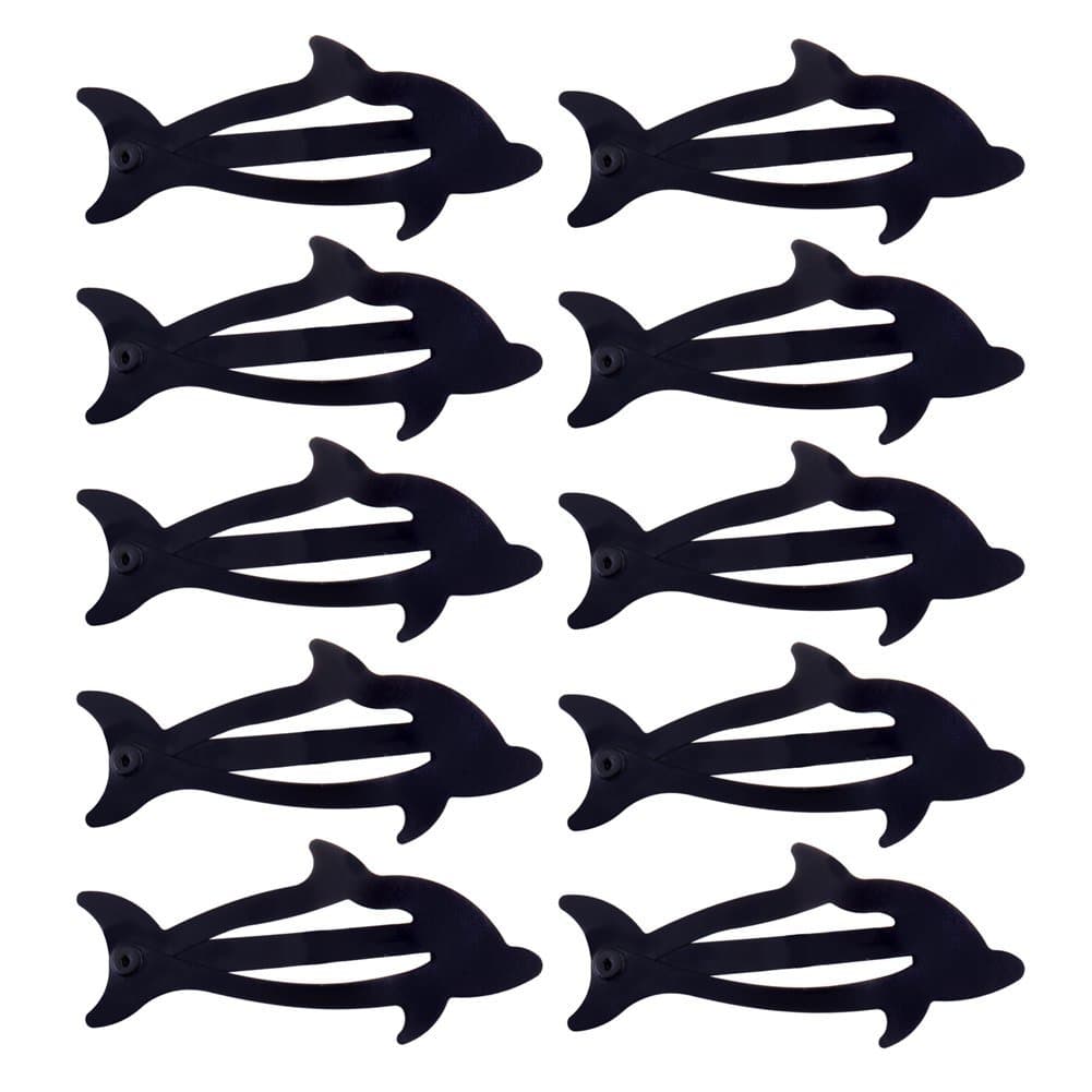 VAGA Hairstyling Accessories Set of 10pcs Black Iron Hair Snap Clips Prong Grips in Dolphins Shapes Designs