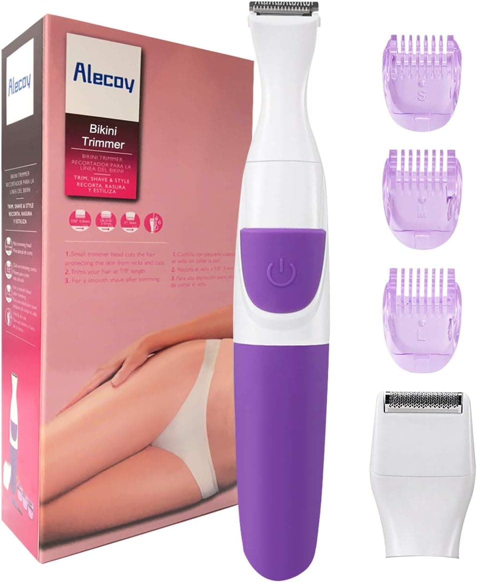 Women's Bikini Trimmer Electric Foil Hair Shaver 2 IN 1 Ladies Cordless Razor Painless Hair Removal Groomer Wet & Dry Trimmer for Bikini Line Area - Purple