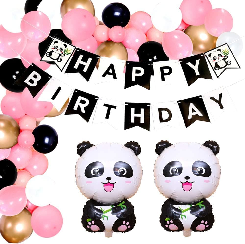 Panda Birthday Party Decorations for Girls Pink Panda Balloon Garland Arch Kit with Panda Foil Balloons Happy Birthday Banner