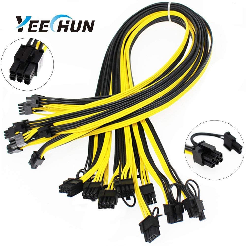 YEECHUN [Shipping from New York] 8-Pack New 16AWG 6Pin PCI to 6+2Pin Male to Male PCI-E Cable (27.5 Inch/70CM) PCI-E 6Pin to 6+2Pin Cable for GPU Breakout Board GPU Mining Power Supply
