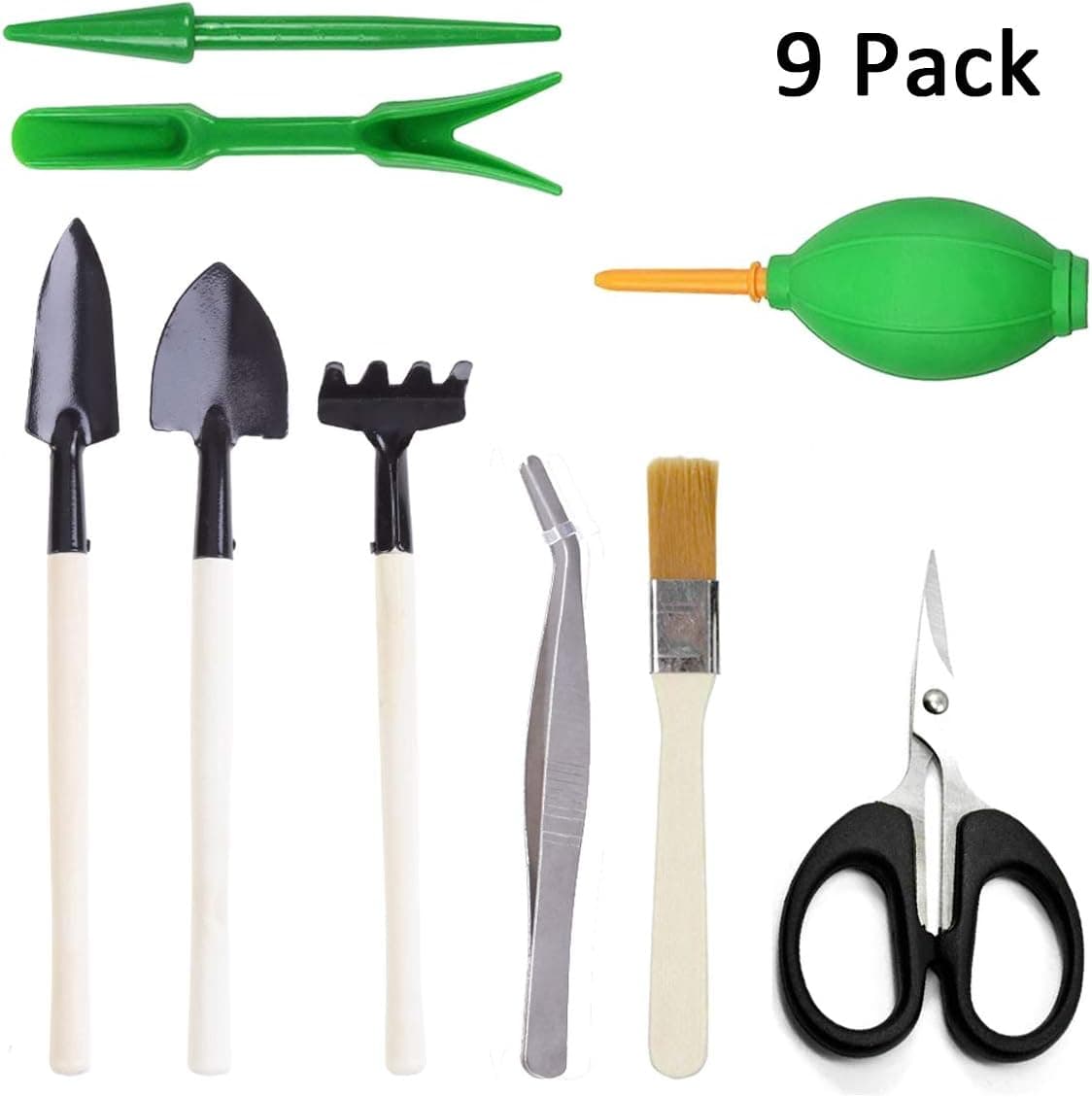 Gizhome Bonsai Tree Growing Kit Succulent Gardening Tools Set of 9 Pcs - Include Scissors, Mini Rake, Spades, Tweezers, Cleaning Brush, Transplanting Tools & Air Dust Blower (9pcs)