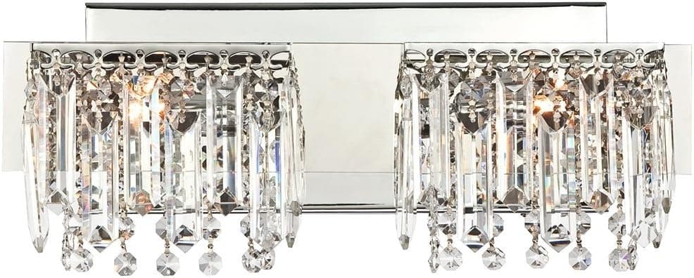 Possini Euro Design Hanging Crystal Modern Wall Light Chrome Silver Metal Hardwired 16 1/2" Wide 2-Light Fixture Mounted Strand and Prisms for Bathroom Vanity Mirror House Home Hallway Room Decor
