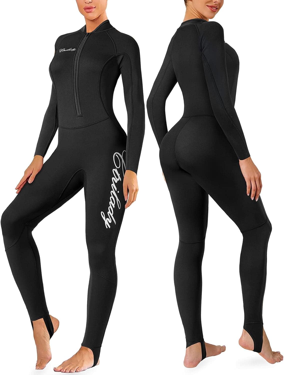 CtriLady Wetsuit Women 2mm Neoprene Full Wetsuit Long Sleeve Diving Suits with Front Zipper UV Protection Full Body Swimwear for Swimming Diving Surfing Kayaking Snorkeling