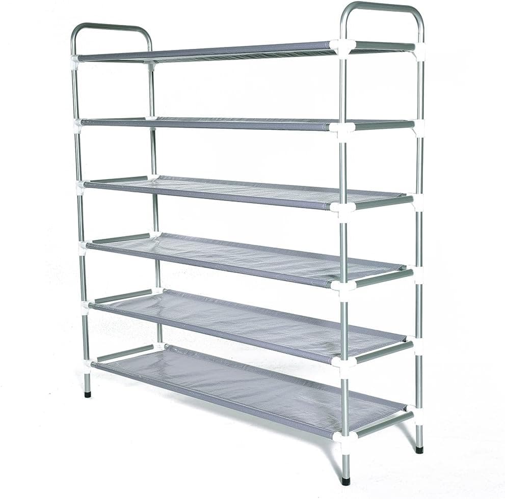 JS HOME 6-Tier Shoe Rack Space Saving Shelf Storage Organizer Cabinet, Silver