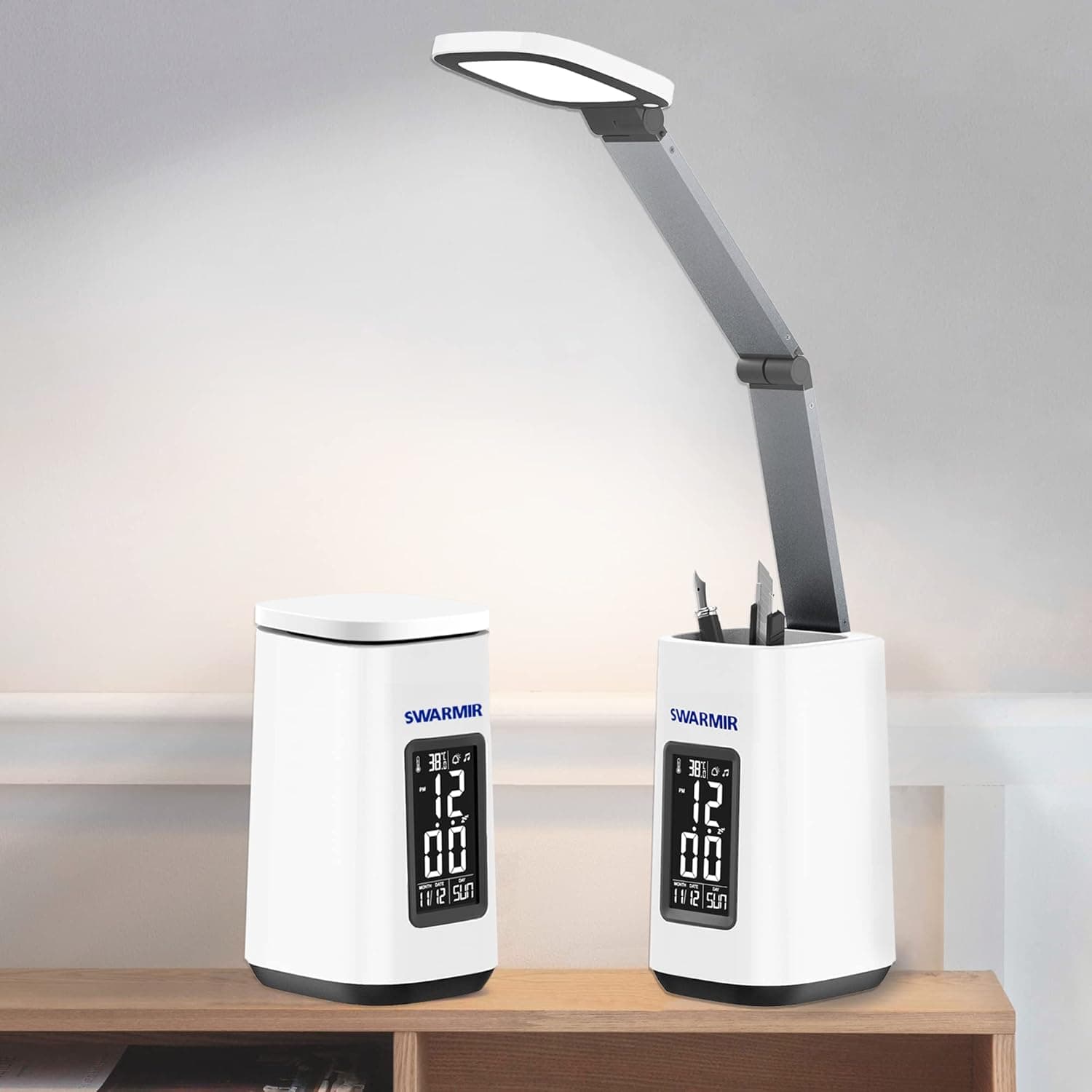 Swarmir Multi-Function LED Table Lamp, Girl/Boy Child Table Lamp, with Pen Holder Study Lamp, 3 Color Modes and Stepless Dimming（10W)）