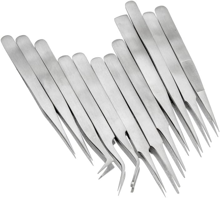 SE 12-Piece Non-Magnetic Stainless Steel Tweezers Set - TW2-412