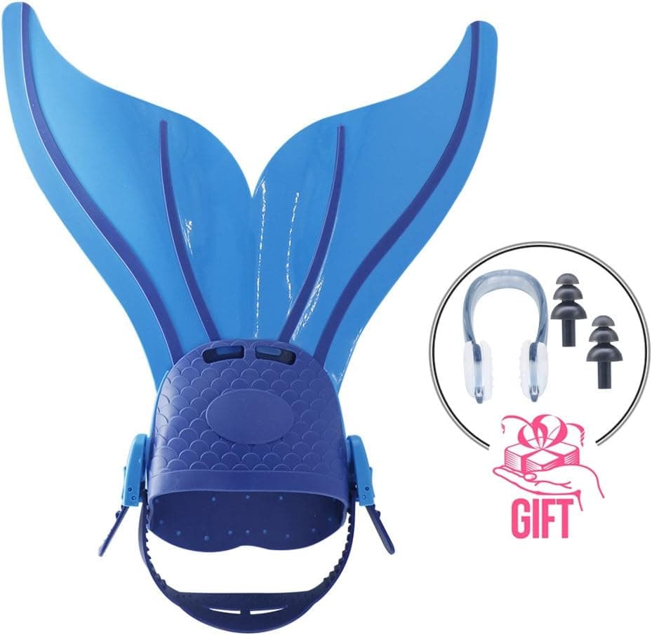 Monofin Mermaid Tails for Swimming Adjust Diving Mermaid Fins Foot Flipper Training Mono-Fin Tail PP Caudal for Girl Boy (Waterproof Silica Gel Earplugs Nose Clip Included)