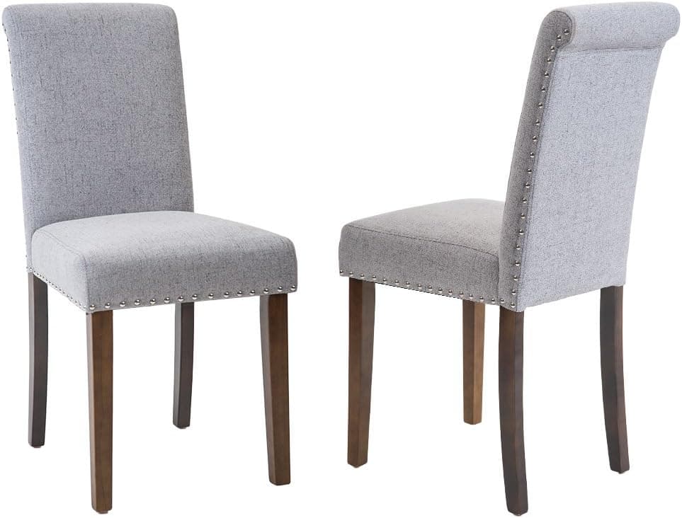 Merax PP036421EAA tylish Dining Chairs with Nailhead Detail and Solid Wood Legs, Set of 2 (Slate Grey)