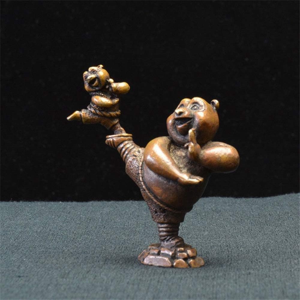 SUPERHUA Pure Copper Chinese Panda Cute Cartoon Character Bronze Statue Vintage Kung Fu Animal Miniature Figurines Desktop Ornament Decor
