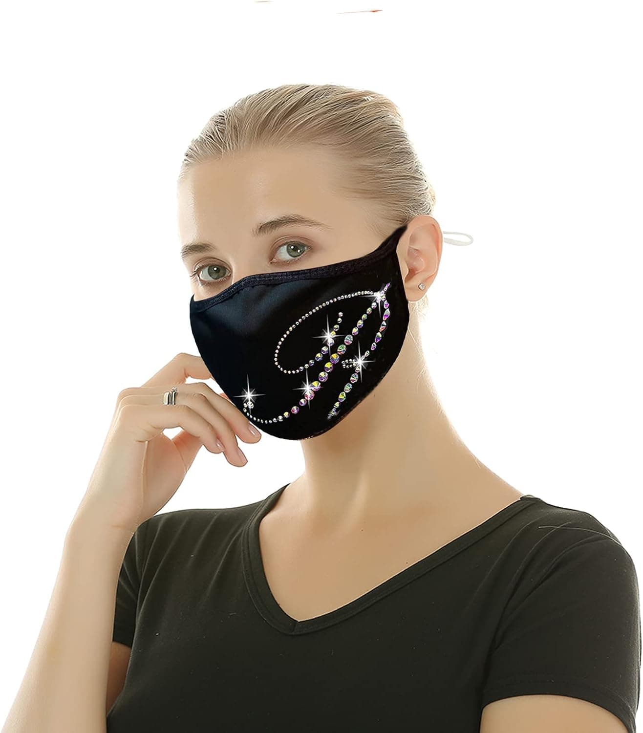 JAWEAVER Cloth Face Mask Reusable for Women and Men, Cotton Rhinestone Breathable Face Mask Washable, Adjustable EarLoop Mask