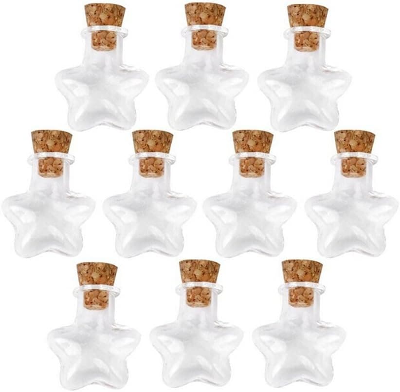 E-smartinlife 10Pcs Mini Glass Bottle Jars Vials Wish Bottle Star Shape Wishing Bottles