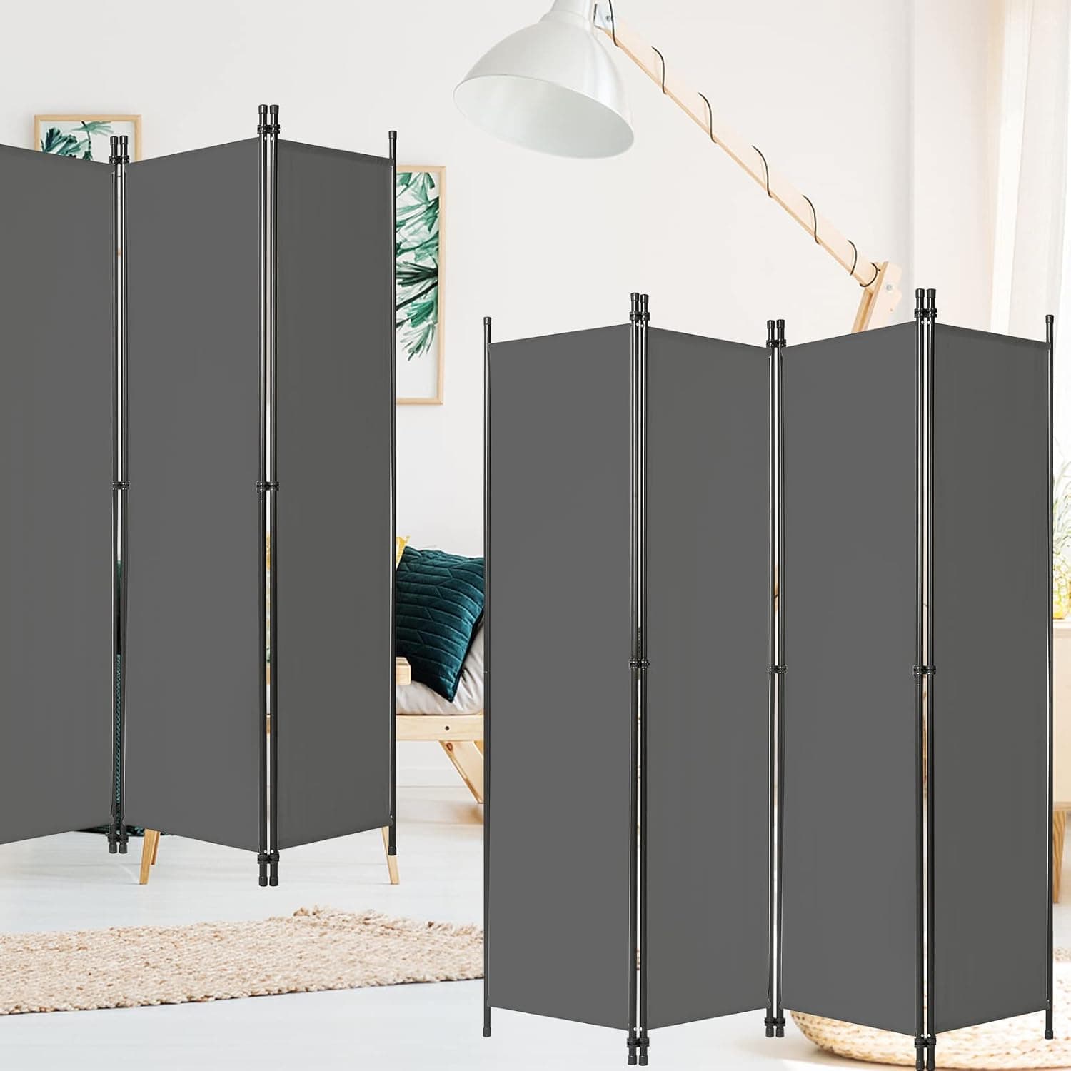 ACTREY 4-Panel Indoor Room Divider*2Pack, Screen Movable Room Screen Separator Wall Protective Privacy Furniture Indoor Bedroom(Grey