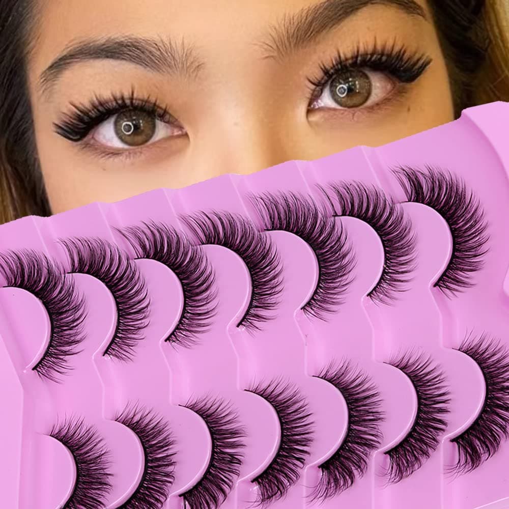 DSLONG Cat Eye Lashes Natural Fluffy Fox Eye Lashes 3D Curl Multi Layered Wispy False Lashes End Eye Elongated Effect Cat Eye Manga Lashes Look Like Eyelashes Extension (C01)