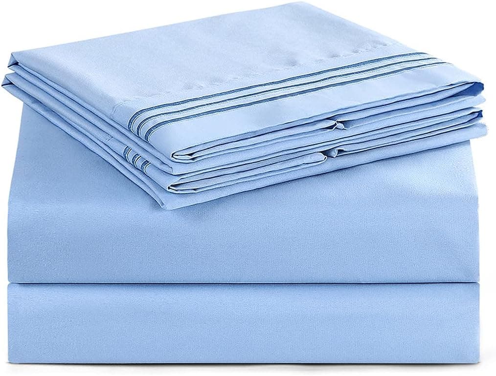 YuuYee Queen Sheet Set,Sheets Queen Size Bed Set,100% Cotton Sheets Queen Size Bed Set,Deep Pocket Queen Sheet Sets, 4-Piece Bedding Set (Queen, Blue)