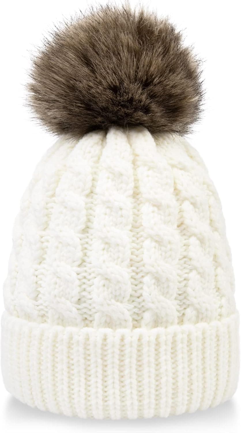 Simplicity Womens Winter Beanies Hand Knit Faux Fur Pompoms Beanie Hats