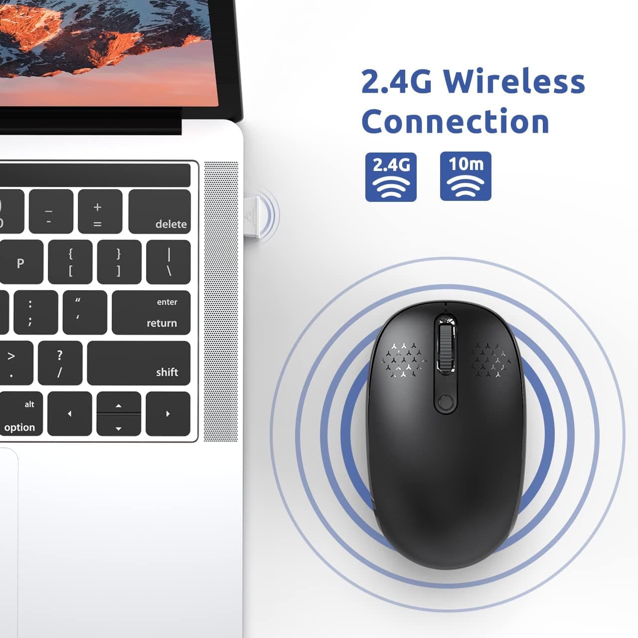 Trueque Wireless Mouse, 2.4G Noiseless Mouse with USB Receiver- Portable Computer Mice, 3-Level DPI Cordless Mouse for PC, Tablet, Laptop, Notebook with Windows (Black)