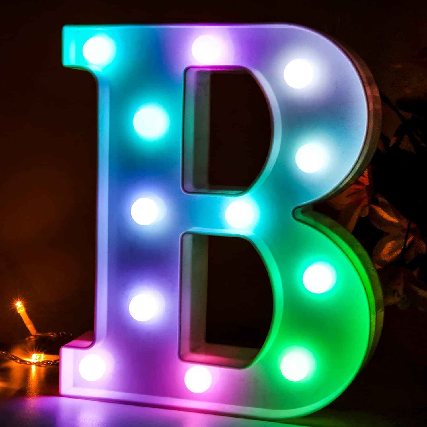 Light Up Letters LED Letters - Colorful Letters with Lights, Battery Powered Color Changing Marquee Light Up Letters for Party Birthday Wedding Bar Christmas Decoration (Seven Colours B)