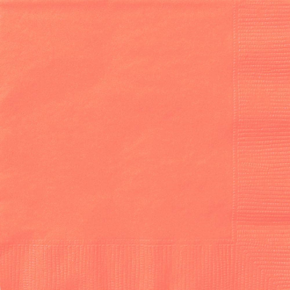 Unique Tableware Plain Beverage Paper Napkins | 5" x 5" | Coral | 20 Pcs, 20ct