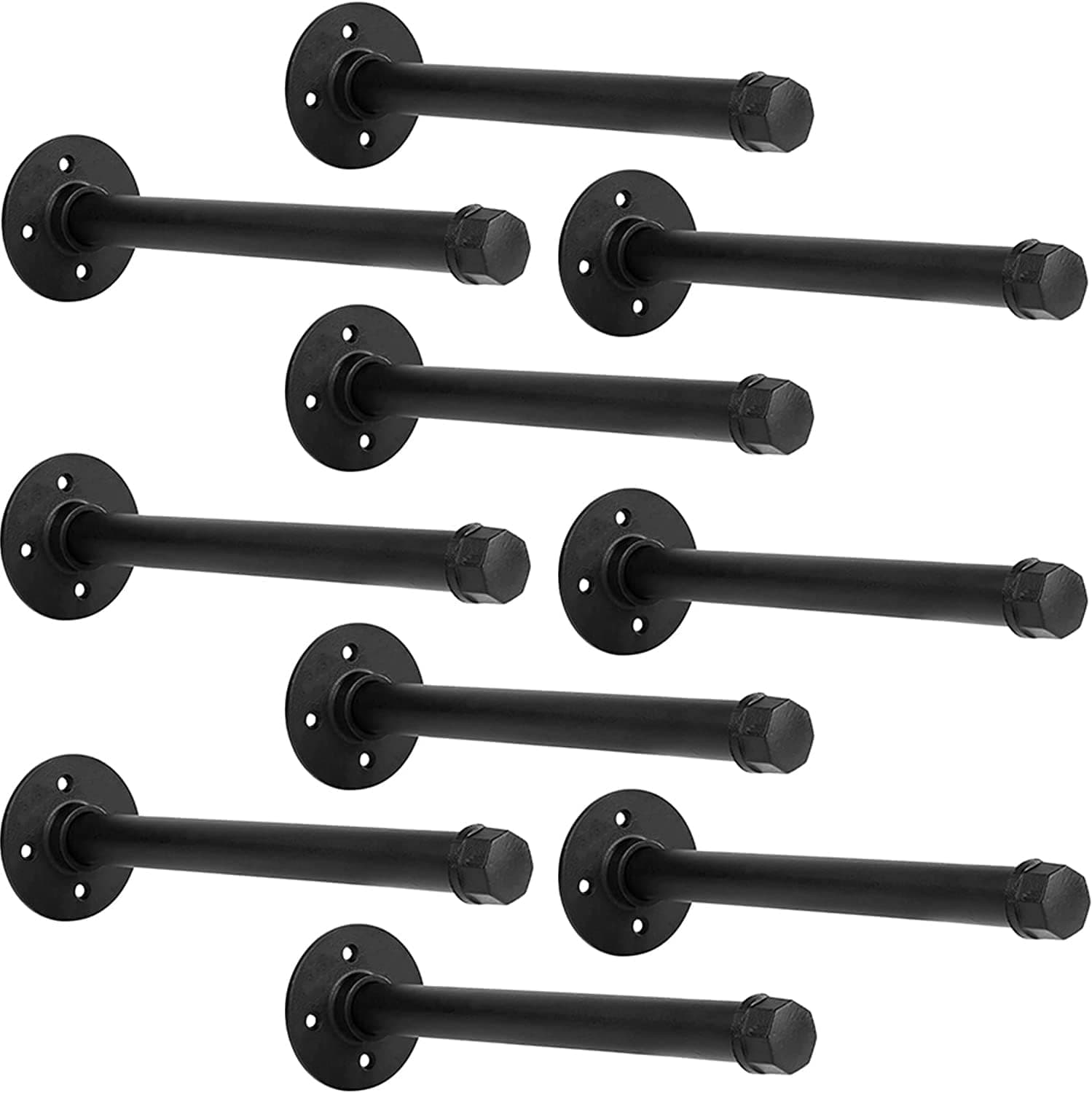 YCCO Industrial Black Iron Pipe Shelf Brackets Wall Mount DIY Shelving Brackets Pipe Decor Wall Rustic Garment Rack Hardware Included, 10 Inch Set of 10