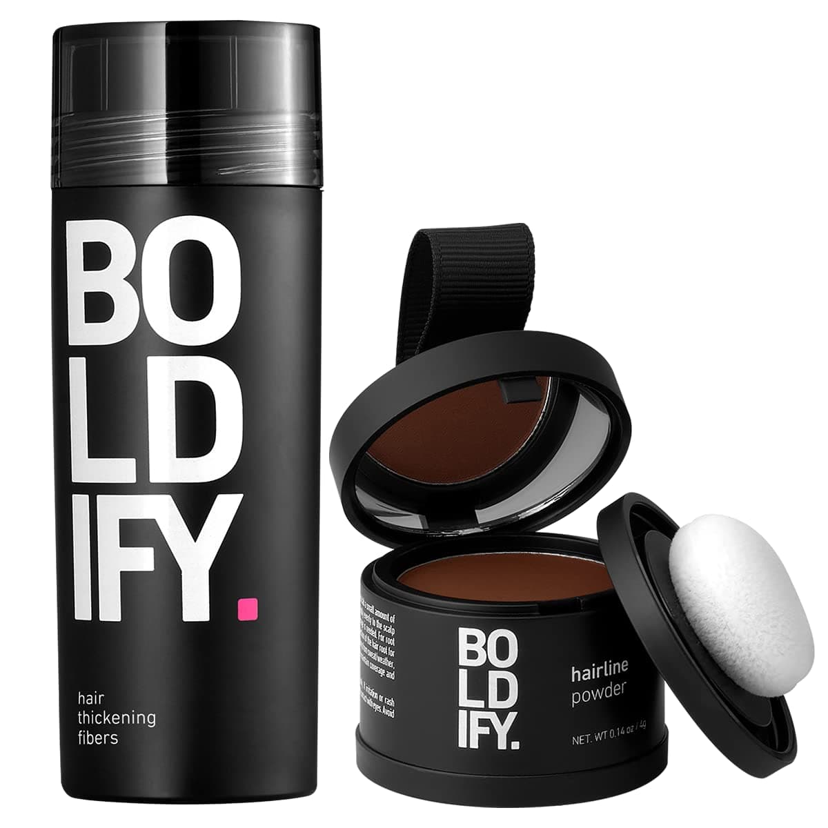Hair Fiber (Medium Brown) + Hairline Powder (Medium Brown): Boldify Build & Conceal Bundle - Undetectable Hair Thickener for Fine Hair, Instant Stain-Proof Root Touchup Powder, For Men & Women