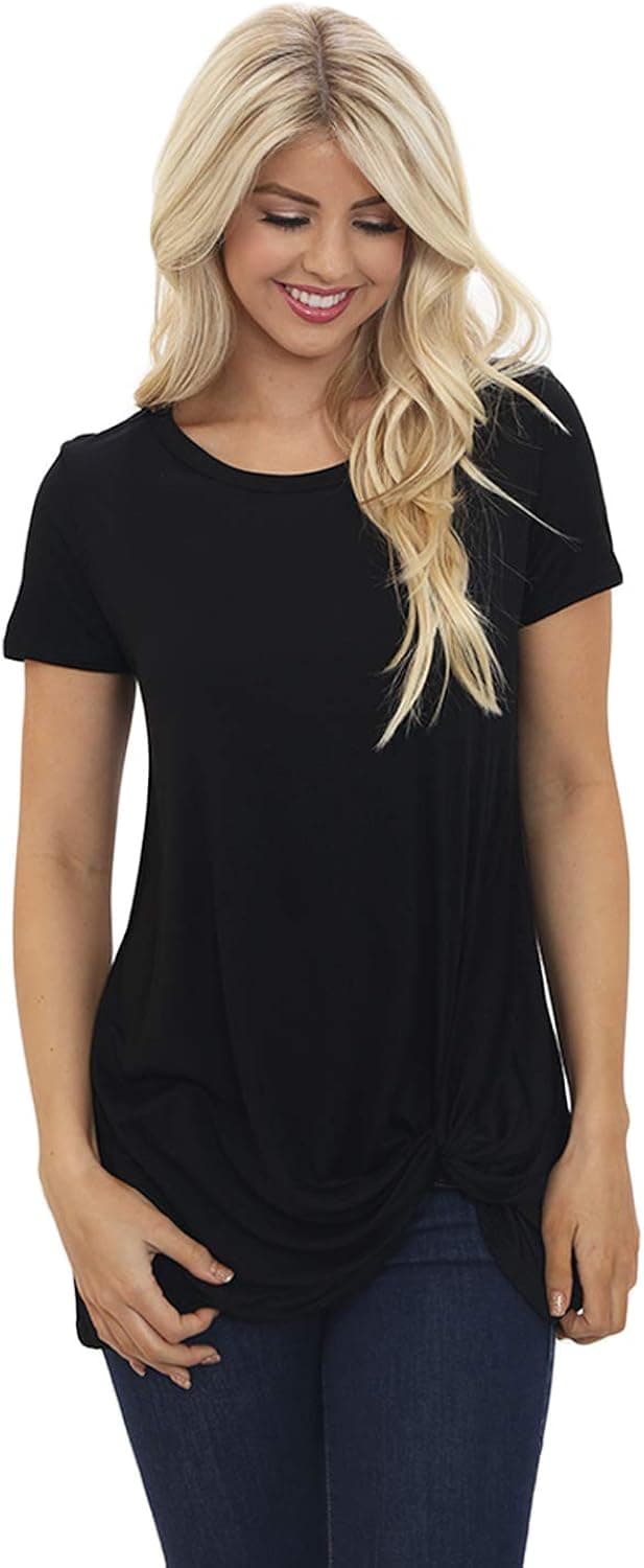 Preppy Doll Made in USA Women's Casual Soft Short Sleeve Side Knot Twist Knit Blouse Top