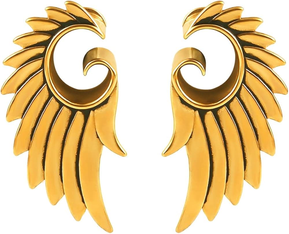 Vankula 2pcs Free-Wings 316 Stainless Steel Ear Hangers Weight Ear Gauges Piercing Plug Pair Selling 2g Body Jewelry