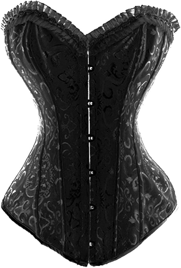 Alivila.Y Fashion Womens Jacquard Prints Steel Boned Overbust Corset Bustier 2615-Black-L