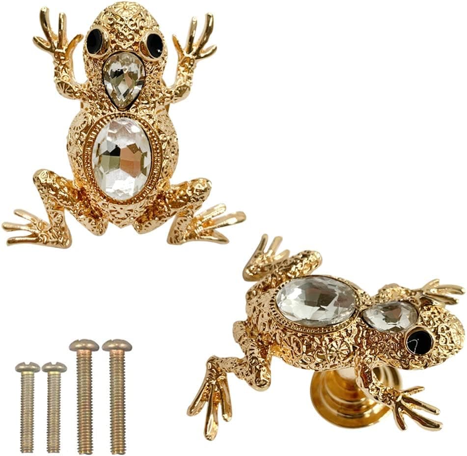 LLHDKF 2 pcs Metal Frog Knob Cabinet Knobs Drawer Cupboard Pull Handles Dresser Kitchen Bed-Room Single Hole Furniture Door Handle with Screws
