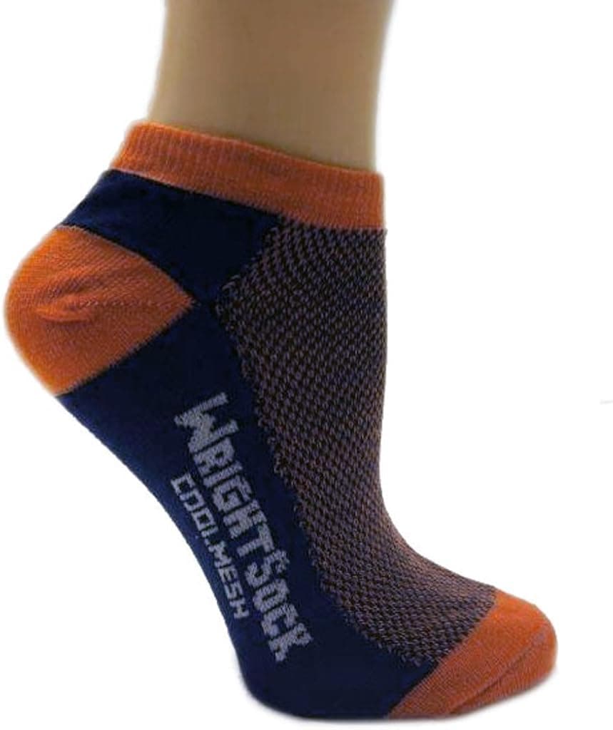 Wrightsock 504 Double Layer Coolmesh Low Quarter Sock, Navy / Orange, Medium