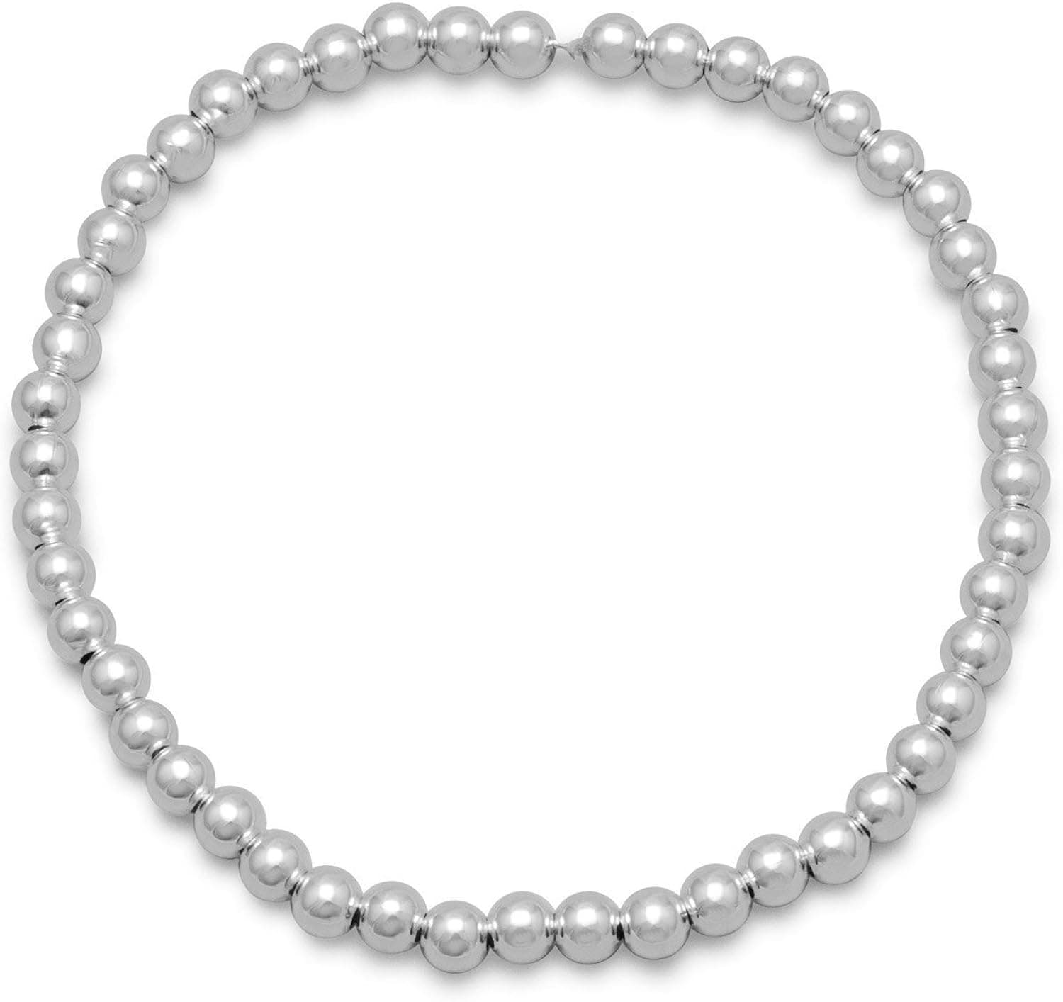 West Coast Jewelry 925 Sterling Silver 4mm Beads on Elastic Bracelet