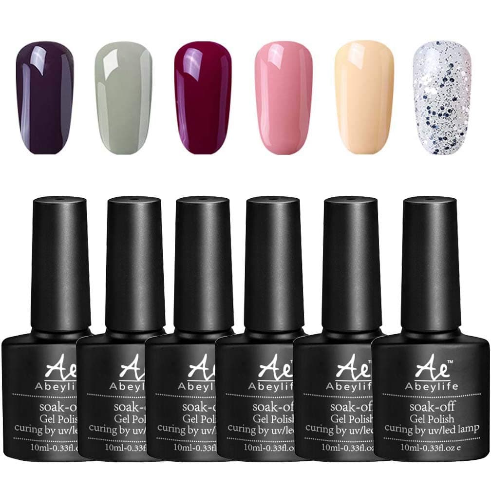 Abeylife Gel Nail Polish Set, 6pcs UV LED Soak Off Classic Color Gel Nail Laquer Manicure Nail Art Kit 10ML