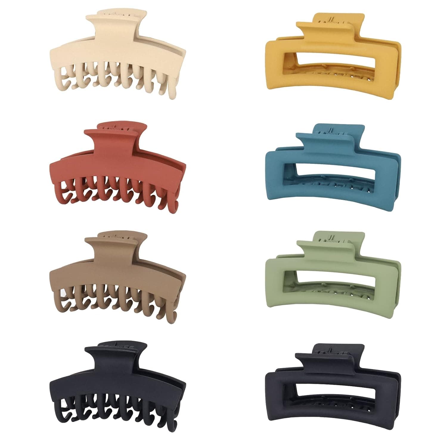 PALORA 8 Pack Medium Vintage Hair Claw Clips, 4.3" Strong Hold Hair Clips for Women & Girls, 2 Styles Nonslip Matte Jaw Clip Big Hair Clamps for Long Thick Hair & Thin Hair (Color F)
