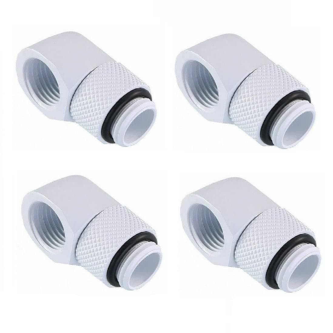 FreezeMod 90° Angled 90 Degree G1/4'' Rotary Fitting Extender Elbow Connector Adapter Male to Female for Computer Water Cooling 4-Pack (White), XZWT-B90 X4