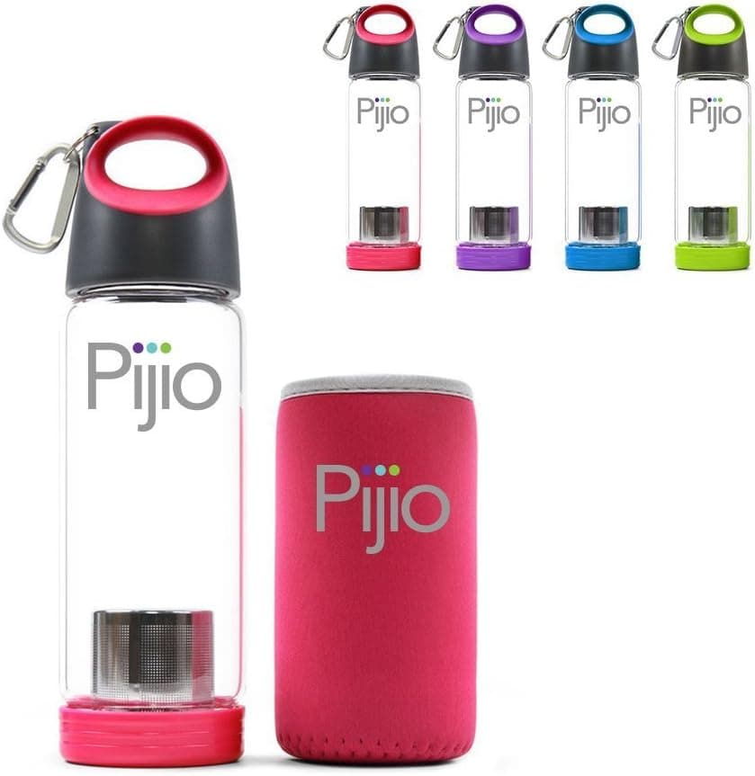 Pijio Insane Sale Tea Infuser (Loose), Fruit Infusion, Cold Brew Coffee Maker, Infused Borosilicate Glass Bottle Mug. Best Travel Sports Water Bottle with Neoprene Sleeve, BPA Free (500ml 17oz)