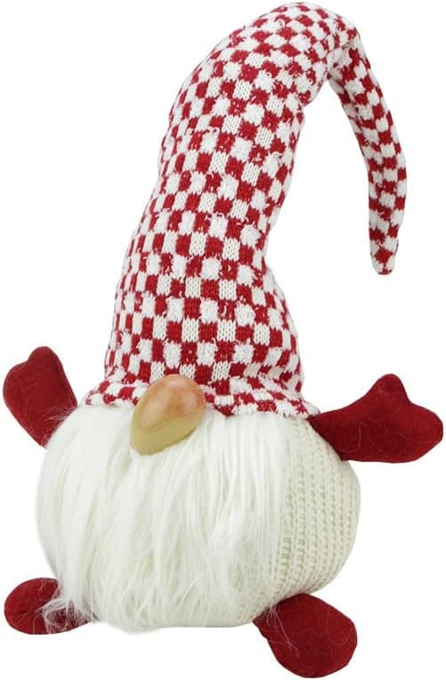 Northlight Red and White Checkered Alfred Sitting Chubby Santa Gnome Table Top Christmas Figure, 12"