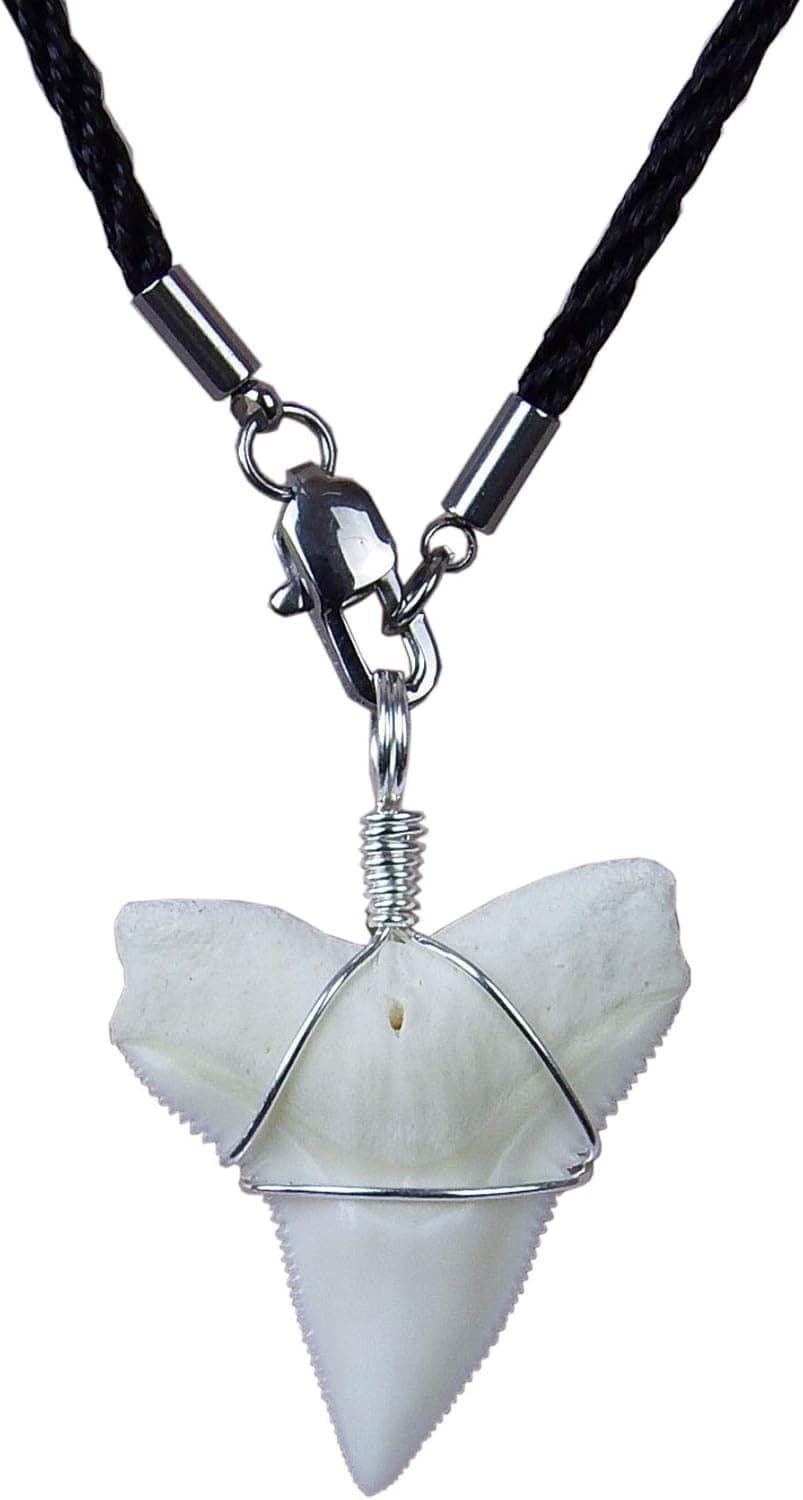GemShark Shark Tooth Necklace for Boys Girls Silver Charm Pendant Sharks Costume Accessories Cool Necklaces Also for Dangle Bracelet Beads