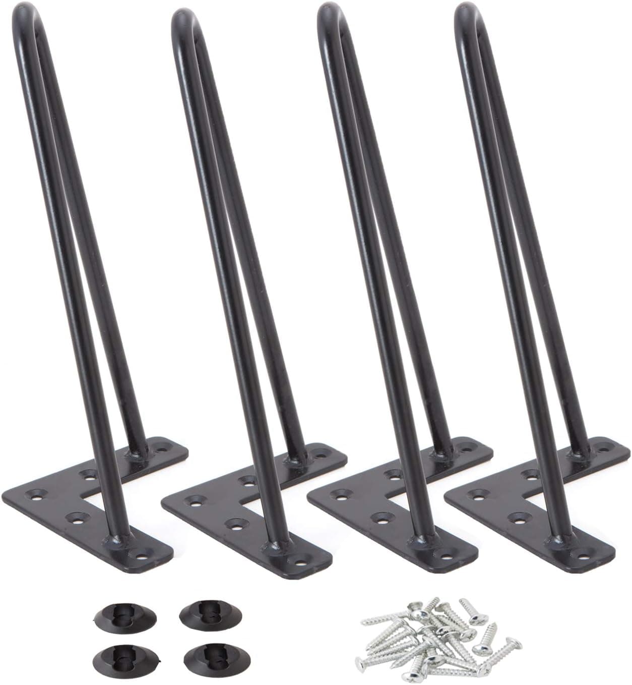 Osring 8 Inch Hairpin Legs Solid Steel Furniture Table Leg 4pcs, Heavy Duty Hairpin Feet 3/8” Dia 2 Rods Furniture Legs Black with Protector Pads for TV Stand, Wood Table and Coffee Table