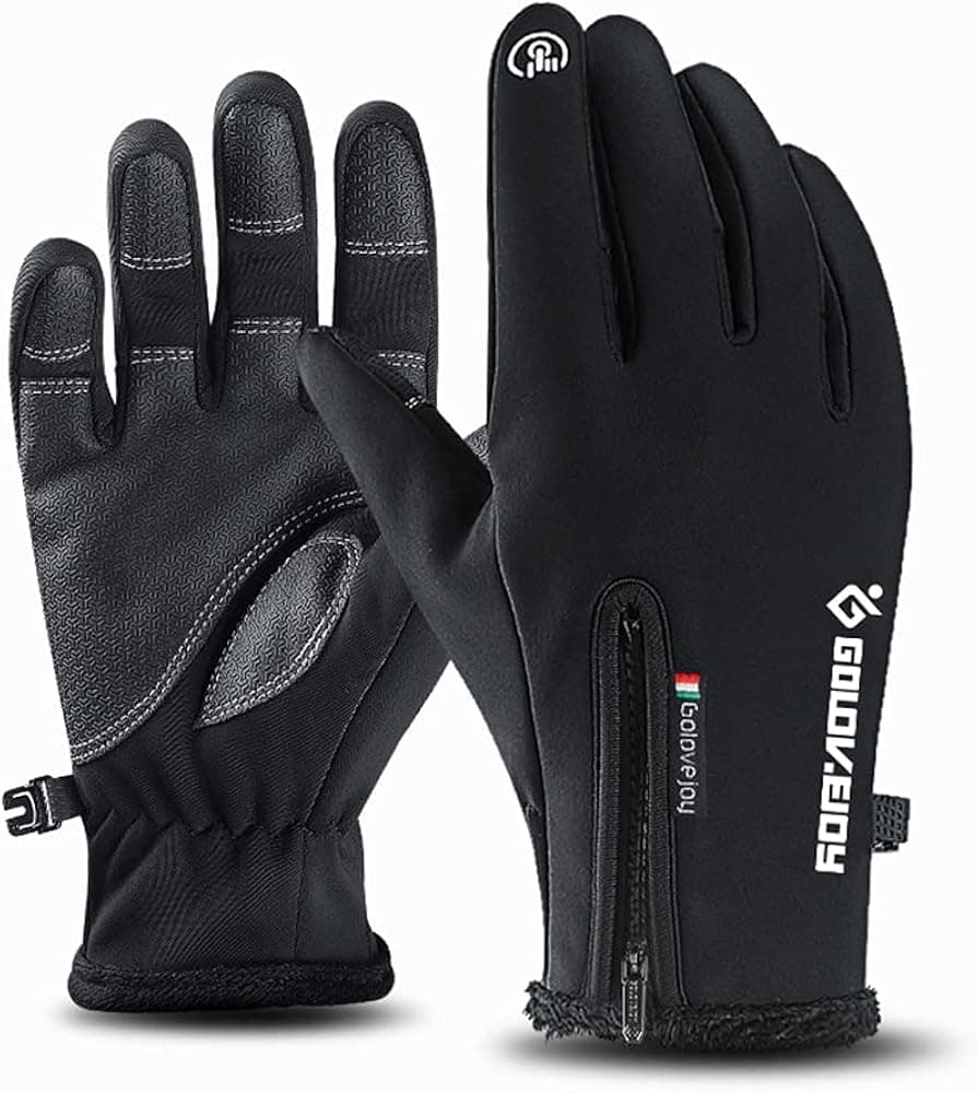 Andyshi Gloves Men Women Winter Outdoor Sports Anti-Slip Windproof Waterproof Touch Screen Cycling Riding Skiing Running Driving Thicken Warm Fleece Lined Elastic Zipper Glove