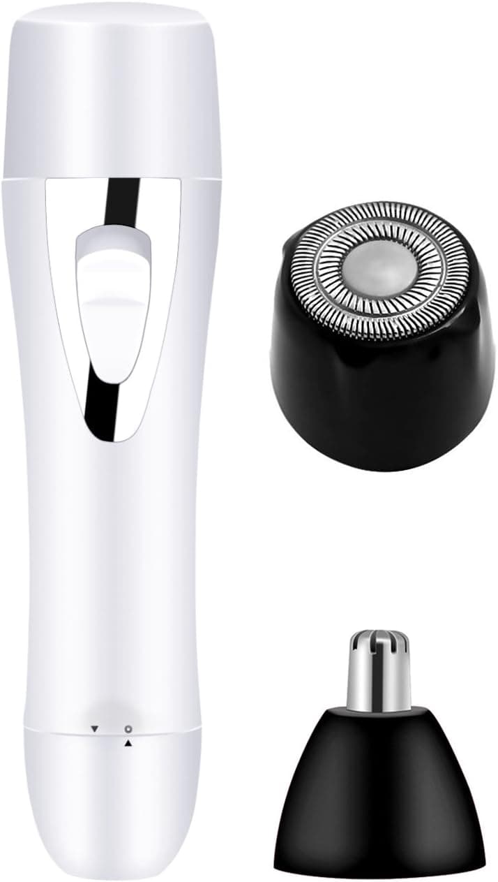 Electric Shaver for Women, Rechargeable 2 in 1 Nose Trimmer Personal Painless Hair Shaver, Use Wet or Dry (White)