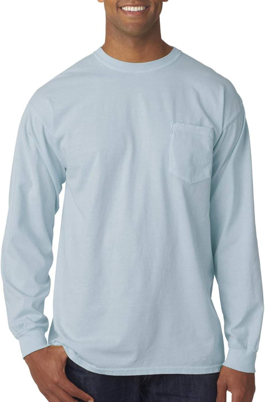 Comfort Colors Chouinard 4410 Long Sleeve Heavyweight Cotton Pocket Tee Chambray Large