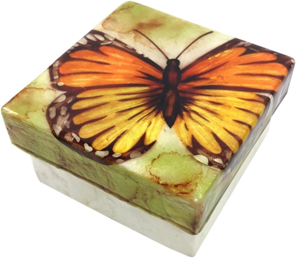Kubla Craft Monarch Butterfly Capiz Shell Keepsake Box, 3 Inches Square